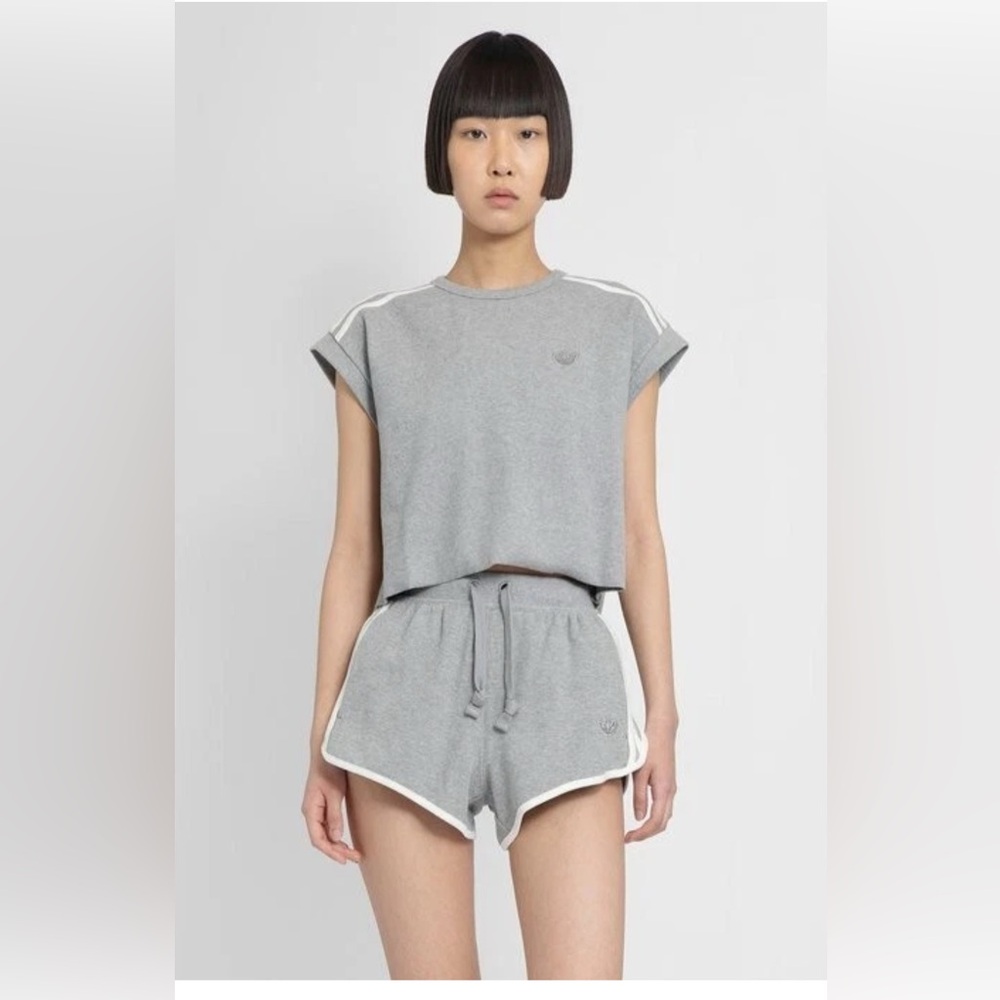 Adidas originals blue version waffle knit crop top dolphin hem shorts set gray M - Picture 2 of 16